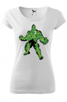Tricou imprimat Green Monster, pentru femei, alb, 100% bumbac