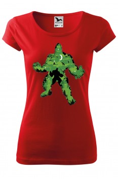 Tricou imprimat Green Monster, pentru femei, rosu, 100% bumbac