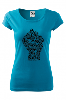 Tricou personalizat Hand of Revolution, pentru femei, turcoaz, 100% bumbac