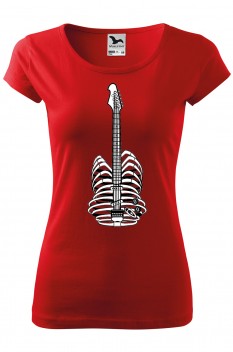 Tricou imprimat Guitar, pentru femei, rosu, 100% bumbac