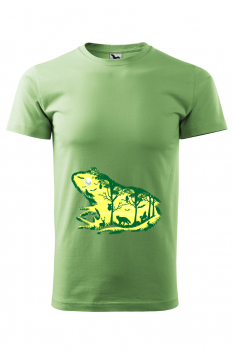 Tricou imprimat Froggy Night, pentru barbati, verde iarba, 100% bumbac