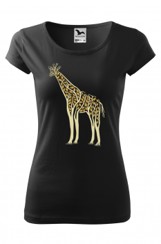 Tricou imprimat Giraffe Nature, pentru femei, negru, 100% bumbac