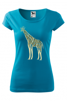 Tricou imprimat Giraffe Nature, pentru femei, turcoaz, 100% bumbac