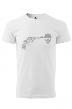 Tricou imprimat Gun Skull, pentru barbati, alb, 100% bumbac