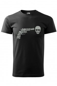 Tricou imprimat Gun Skull, pentru barbati, negru, 100% bumbac