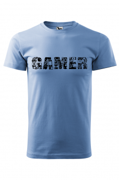 Tricou imprimat Gamer, pentru barbati, albastru deschis, 100% bumbac