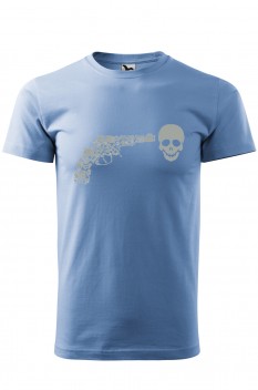 Tricou imprimat Gun Skull, pentru barbati, albastru deschis, 100% bumbac