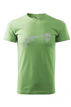Tricou imprimat Gun Skull, pentru barbati, verde iarba, 100% bumbac