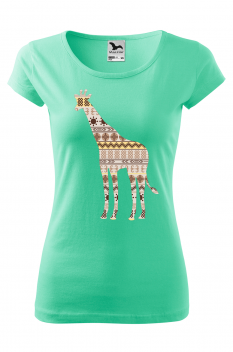 Tricou imprimat Giraffe Ornament, pentru femei, verde menta, 100% bumbac