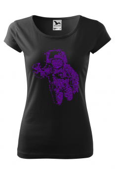 Tricou imprimat Flying Astronaut, pentru femei, negru, 100% bumbac