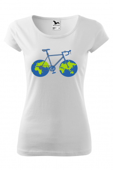 Tricou imprimat Globe Bicycle, pentru femei, alb, 100% bumbac