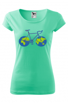 Tricou imprimat Globe Bicycle, pentru femei, verde menta, 100% bumbac