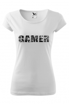 Tricou imprimat Gamer, pentru femei, alb, 100% bumbac