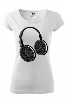 Tricou personalizat Headphone Biscuits, pentru femei, alb, 100% bumbac