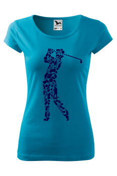 Tricou imprimat Golf Player, pentru femei, turcoaz, 100% bumbac