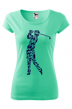 Tricou imprimat Golf Player, pentru femei, verde menta, 100% bumbac