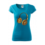 Tricou personalizat Headphone Donut, pentru femei, turcoaz, 100% bumbac