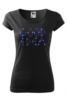 Tricou imprimat Good Idea, pentru femei, negru, 100% bumbac