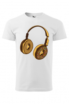 Tricou personalizat Headphone Donut, pentru barbati, alb, 100% bumbac