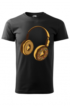 Tricou personalizat Headphone Donut, pentru barbati, negru, 100% bumbac