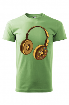 Tricou personalizat Headphone Donut, pentru barbati, verde iarba, 100% bumbac