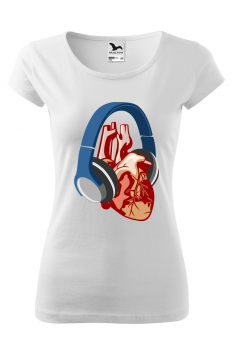 Tricou personalizat Heart Music, pentru femei, alb, 100% bumbac