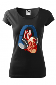 Tricou personalizat Heart Music, pentru femei, negru, 100% bumbac
