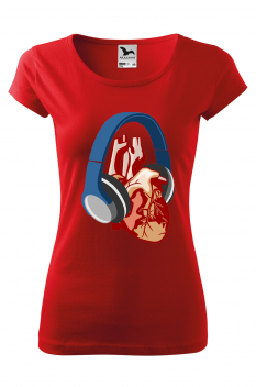 Tricou personalizat Heart Music, pentru femei, rosu, 100% bumbac