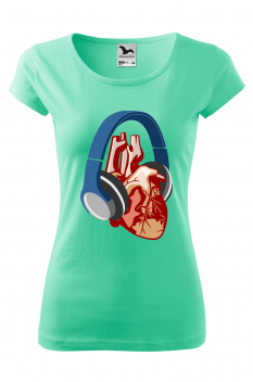 Tricou personalizat Heart Music, pentru femei, verde menta, 100% bumbac