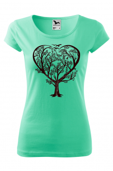 Tricou personalizat Heart Tree, pentru femei, verde menta, 100% bumbac