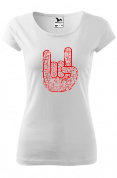 Tricou imprimat Metal Hand Electric, pentru femei, alb, 100% bumbac