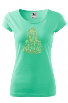 Tricou imprimat Monalisa Electric, pentru femei, verde menta, 100% bumbac