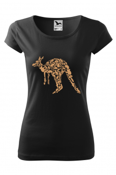 Tricou imprimat Animals Kangaroo, pentru femei, negru, 100% bumbac