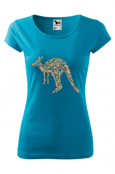 Tricou imprimat Animals Kangaroo, pentru femei, turcoaz, 100% bumbac