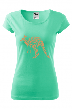 Tricou imprimat Animals Kangaroo, pentru femei, verde menta, 100% bumbac