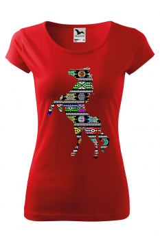 Tricou imprimat Horse Native Pattern, pentru femei, rosu, 100% bumbac