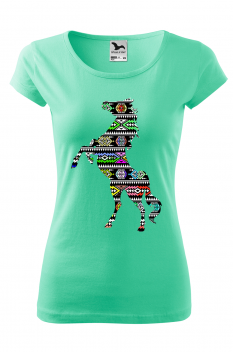 Tricou imprimat Horse Native Pattern, pentru femei, verde menta, 100% bumbac