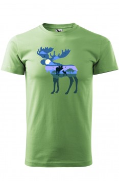 Tricou imprimat Moose, pentru barbati, verde iarba, 100% bumbac