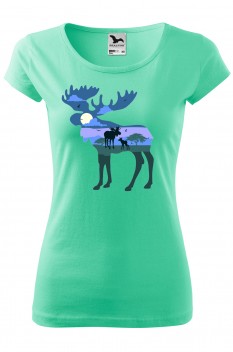 Tricou imprimat Moose, pentru femei, verde menta, 100% bumbac