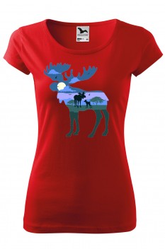 Tricou imprimat Moose, pentru femei, rosu, 100% bumbac