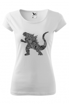 Tricou imprimat Kaiju, pentru femei, alb, 100% bumbac