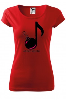 Tricou imprimat Music Bomb, pentru femei, rosu, 100% bumbac