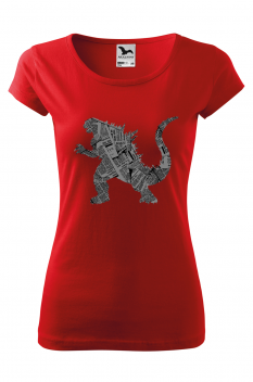Tricou imprimat Kaiju, pentru femei, rosu, 100% bumbac