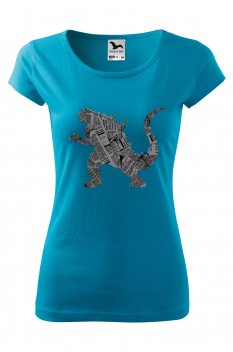 Tricou imprimat Kaiju, pentru femei, turcoaz, 100% bumbac