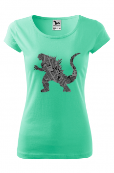 Tricou imprimat Kaiju, pentru femei, verde menta, 100% bumbac