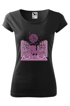 Tricou imprimat Octopus DJ, pentru femei, negru, 100% bumbac