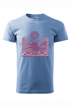 Tricou imprimat Octopus DJ, pentru barbati, albastru deschis, 100% bumbac