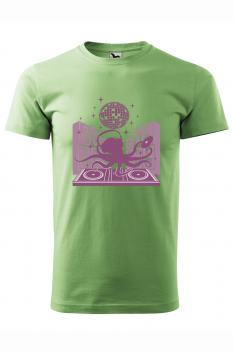 Tricou imprimat Octopus DJ, pentru barbati, verde iarba, 100% bumbac