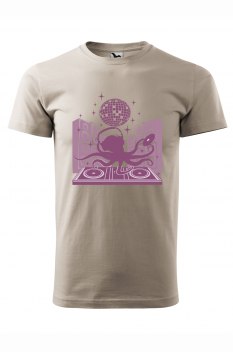 Tricou imprimat Octopus DJ, pentru barbati, gri ice, 100% bumbac