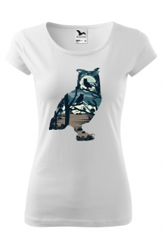 Tricou imprimat Owl, pentru femei, alb, 100% bumbac